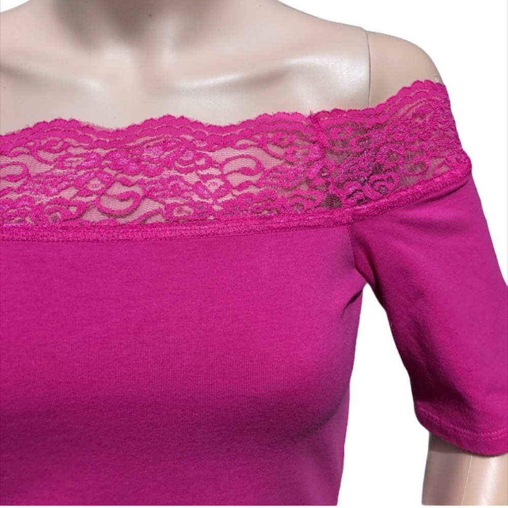 Pink Off-Shoulder Lace Top - Picture 8 of 12